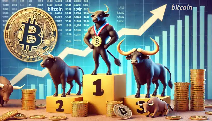 Touros em alta comemorando o preço do Bitcoin