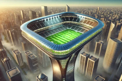 Estádio de futebol em cima de um edifício na Arábia Saudita