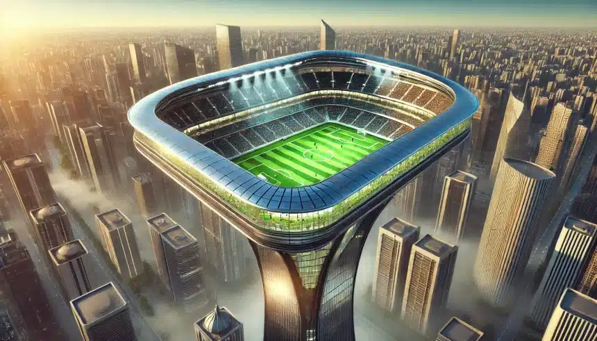 Estádio de futebol em cima de um edifício na Arábia Saudita