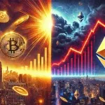 Bitcoin dispara acima de US$ 94 mil enquanto Ethereum sofre queda histórica