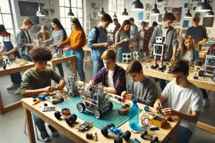 Alunos de escola pública criam projetos de robótica com materiais recicláveis