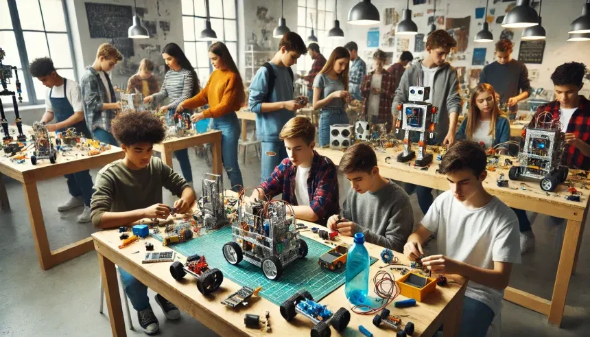 Alunos de escola pública criam projetos de robótica com materiais recicláveis