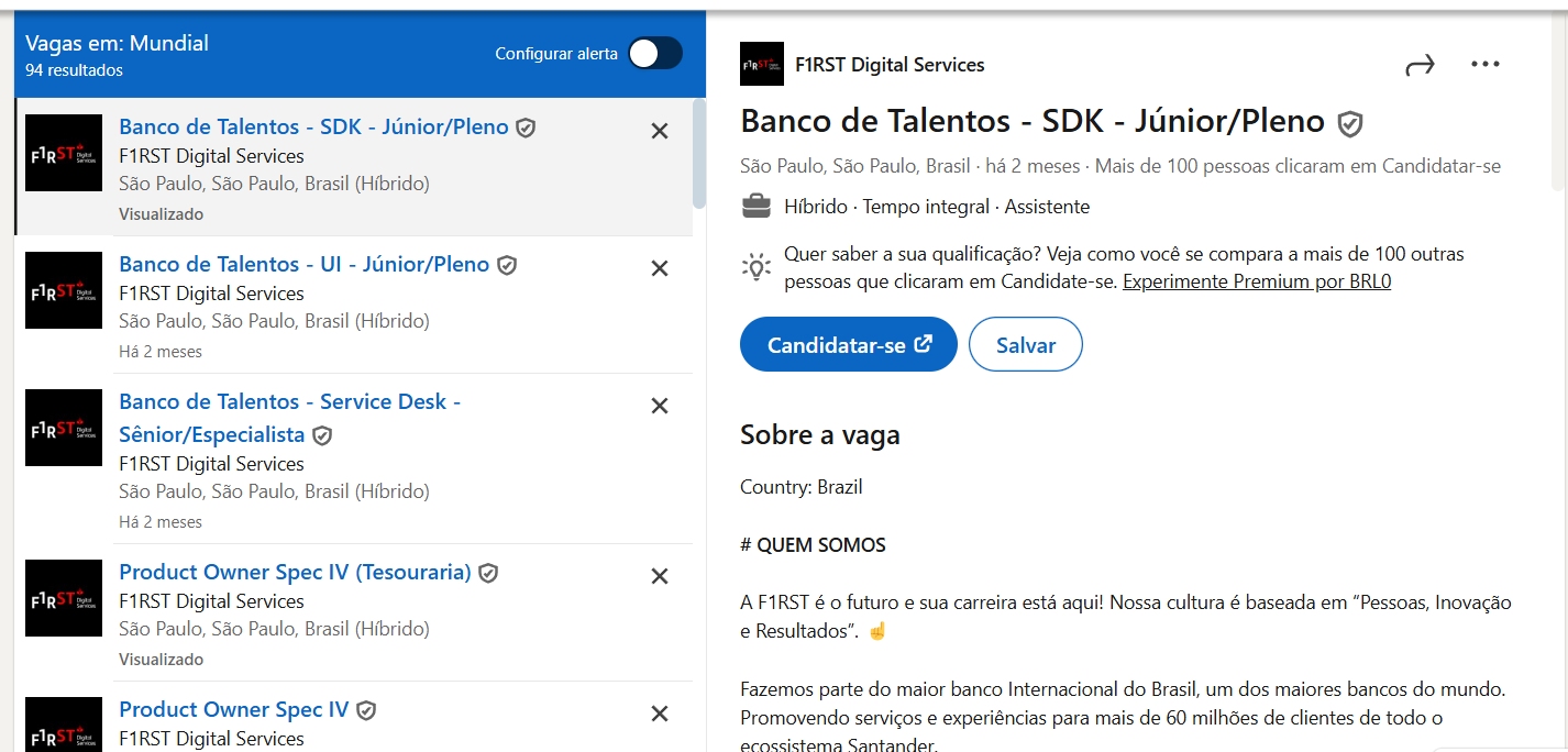 Emprego em empresa do Santander